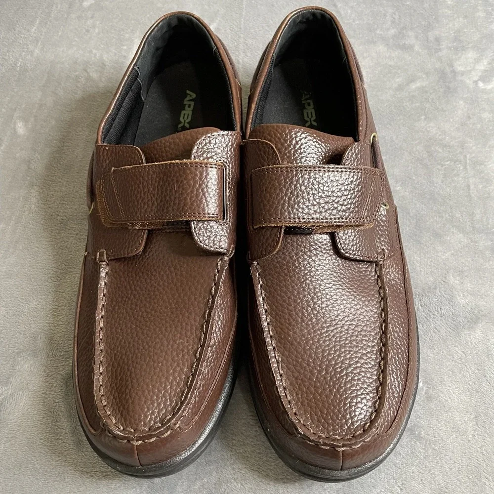 Apex A2100M Mens‎ Comfort Boat Shoe US 15 Med Brown Leather Hook & Loop Diabetic